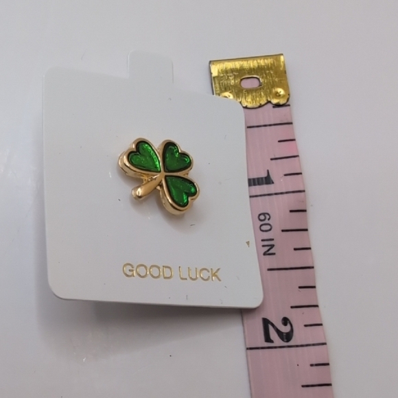 Good Luck Four Leaf Clover Pin Enamel Green Gold Tone St. Patrick's Day Charm - Picture 3 of 6
